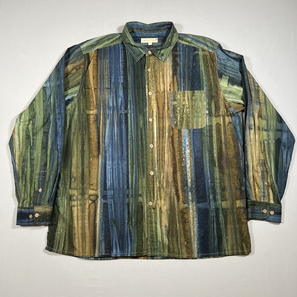 Territory Ahead Mens XL Long Sleeve Button Up Shirt Abstract Batik Stripe Green